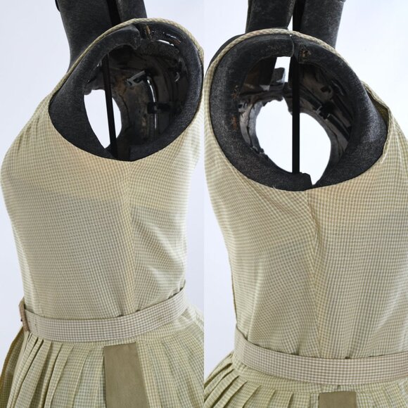 Vintage Late 50s Early 60s Small Green Gingham Sleeveless Sundress - Picture 6 of 10